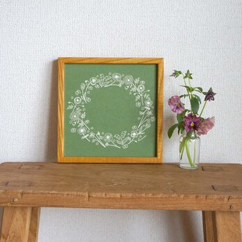 「 春の庭のリース（ green base ）」20cm角ポスターの画像