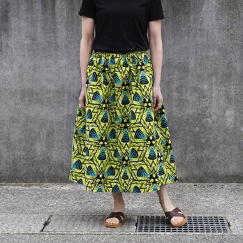 アフリカ布のギャザースカート（ ドリル ）アフリカンプリント アフリカンファブリックの画像