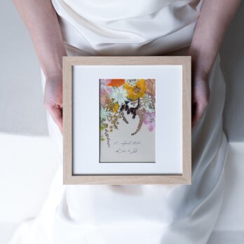 【アフターブーケ ＜NU ヌー Ssize＞】生花ブーケを「押し花＆額装」してお届けします　  結婚式 ブーケ 記念 残すの画像