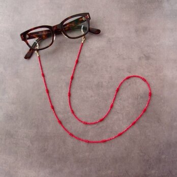 【Glasses Code】2way グラスコード ネックレス兼用（眼鏡ホルダー）Red Coral × Glass Beadsの画像