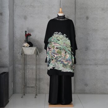 黒留チュニック/友禅　フリーサイズ　 　着物リメイク　 kimonoの画像