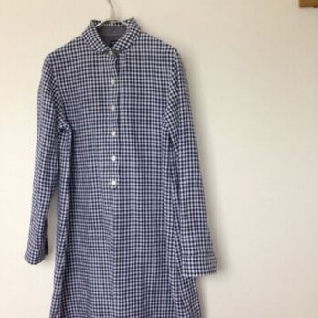 リネン１００％ブロックチェックシャツワンピース
