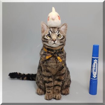 羊毛フェルト　猫　キジトラ猫さん　ねこ　ネコ　猫フィギュアの画像