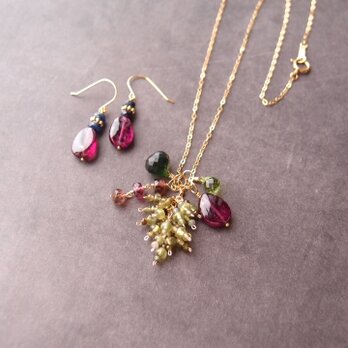 Necklace Charm Set【K14gf】Rhodolite Garnet×Vesuvianite×Tourmalineの画像