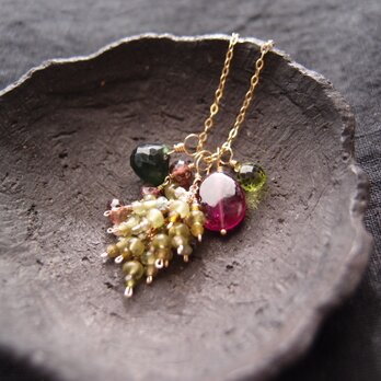 Necklace Charm Set【K14gf】Rhodolite Garnet×Vesuvianite×Tourmalineの画像