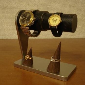 誕生日プレゼントに　腕時計スタンド　ブラックコルクペア連結腕時計スタンド　リングスタンドバージョン　　AKデザインの画像