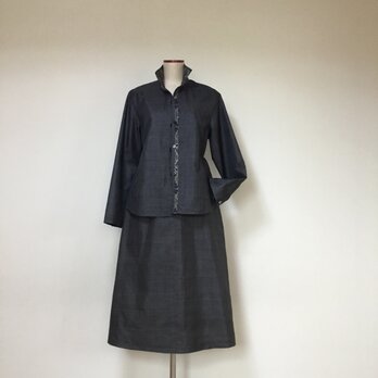 大島紬のシャツブラウス　　　着物リメイクの画像