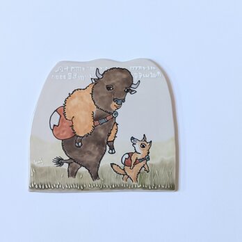 タイルの動物図鑑　アメリカバイソンとコヨーテ