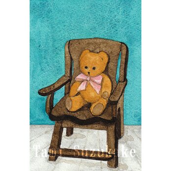 水彩原画「椅子に座るティディベア」の画像