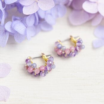 【チタンピアス・小（通常サイズ／gfに変更可能）】紫陽花 ピンク系 レースフープ　フープピアスの画像