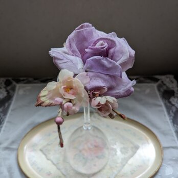 コサージュ(桜とライラック色バラ)A72の画像