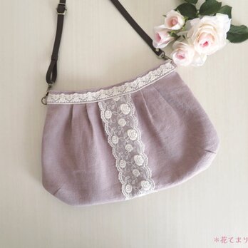 薔薇のチュールレース＆綾織リネンの2wayバッグの画像