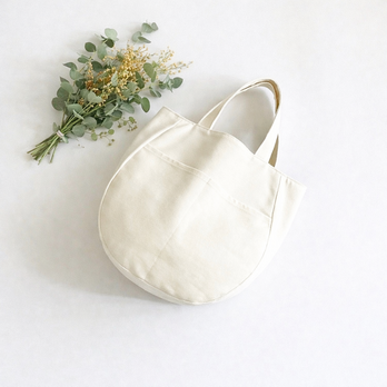 キナリ*ラウンド型バッグ カツラギデニム 外ポケット A4