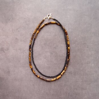Tigereye × Black Tourmaline Necklace【GP】タイガーアイ ネックレスの画像