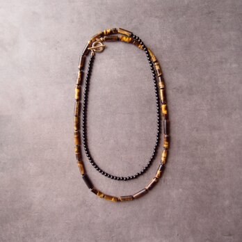 Tigereye × Black Tourmaline Necklace【GP】タイガーアイ ネックレスの画像