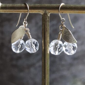 天然石クリスタルクォーツ さくらんぼピアス（イヤリング）｜14Kgf アレルギー対応 小粒 揺れる 透明