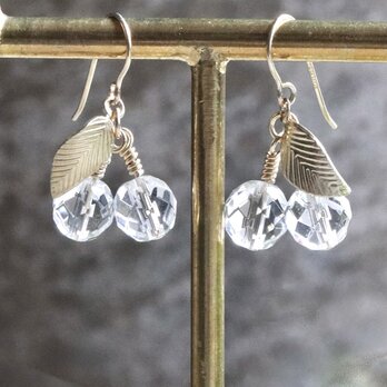 天然石クリスタルクォーツ さくらんぼピアス（イヤリング）｜14Kgf アレルギー対応 小粒 揺れる 透明