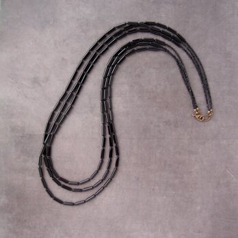 Black Onyx Long Necklace／ブラックオニキス 3連ロングネックレスの画像