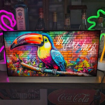 【Lサイズ】オニオオハシ キツツキ オウム 鳥 バート ペイントアート 店舗 自宅 ランプ 照明 看板 置物 雑貨 ライトBOXの画像