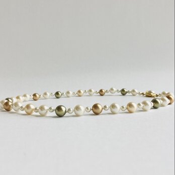 ガラスパールmixオールノットネックレス/4x8mm約45cm/ナチュラルtype-B/made in japan