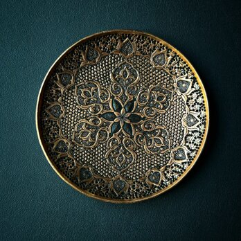 ペルシャの銅皿　飾り皿　壁飾り（ガラムザニー）Φ20ｃｍ【GHALAM ZANI -014】の画像