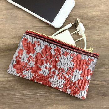 【花影】畳縁　ミニポーチ　カードケース　小銭入れ　桜　赤　和風の画像