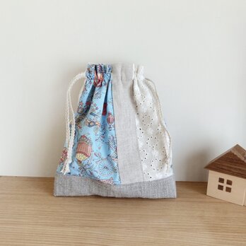 リバティとリネンのパッチワーク巾着ポーチ（気球）