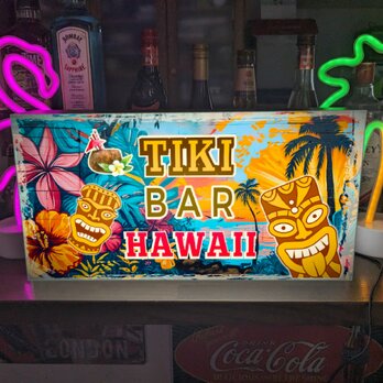 TIKI カクテル バー ハワイ ティキ像 南国 ハイビスカス ヤシの木 海 看板 置物 ハワイアン雑貨 ライトBOXの画像