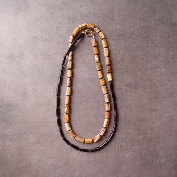 Picture Jasper× Black Onyx Asymmetry Necklace／ロングネックレス（Black）の画像