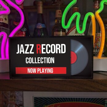 【オーダー無料】JAZZ ジャズ レコード コレクション オンエア 音楽鑑賞 カフェ 喫茶 照明 看板 置物 雑貨 ライトBOXの画像