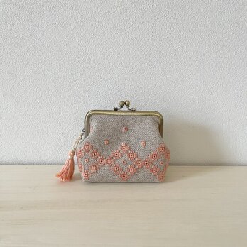 ハーダンガー刺繍（サーモンピンク色）◇◇◇ 10センチがま口の画像