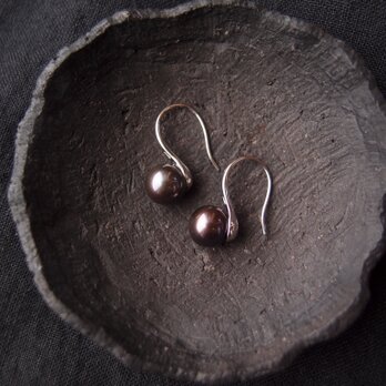 Baby Spoon Pearl Earrings【silver】ベビースプーン パールピアス（Black）の画像