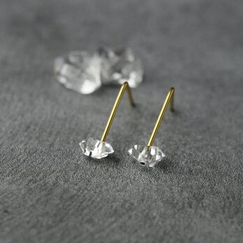 高品質AAAグレード NY産ハーキマーダイヤモンドのまち針ピアス シンプル サージカルステンレス 4月の誕生石の画像