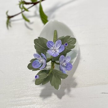 布花ちっちゃなブルーの小花が可愛い野の花。オオイヌノフグリのブローチの画像
