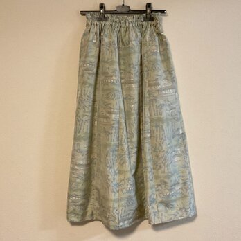 着物リメイク Ｐ 大島  ギャザースカート  シルク 古布正絹 着物スカートの画像