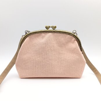 倉敷帆布　がま口ショルダーバッグ　スマホポシェット　20.5cmハート口金　1点物　春　ピーチオレンジ　　712