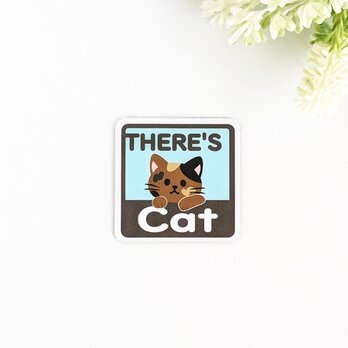 ４.５×４.５cm【＊サビ猫＊THERE'S CAT（猫が居ます） マグネットステッカー】車 通院 玄関 ドア ポストの画像