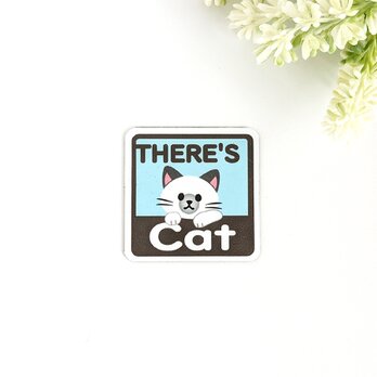 ４.５×４.５cm【＊シャム猫＊THERE'S CAT（猫が居ます） マグネットステッカー】車 通院 玄関 ドア ポストの画像