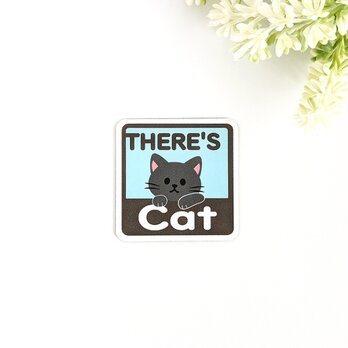 ４.５×４.５cm【＊黒猫＊THERE'S CAT（猫が居ます） マグネットステッカー】車 通院 玄関 ドア ポストの画像