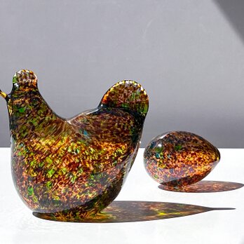 【nuutajarvi】Kerttu Nurminen Glass Rooster ＆ egg・ヌータヤルヴィ ニワトリ たまごの画像