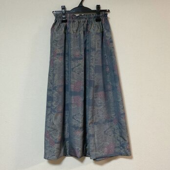 着物リメイク W2 大島  ギャザースカート  シルク 古布正絹 着物スカートの画像