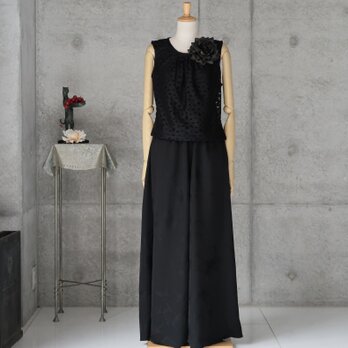ロングスカート風のマキシパンツ　 フリーサイズ   ブラック　着物リメイク　の画像