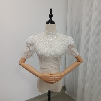 ボレロ キラキラスパンコール 短袖 背中見せ 可愛い 花嫁/ウェディングドレスの画像