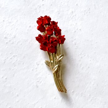1970s Deadstock Red Rose Flowers in Box Pin Broochの画像