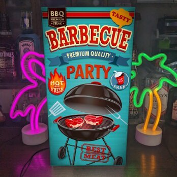 BBQ バーベキュー 焼肉 アウトドア キャンプ レトロ 店舗 自宅 ガレージ ランプ 看板 置物 アメリカン雑貨 ライトBOXの画像