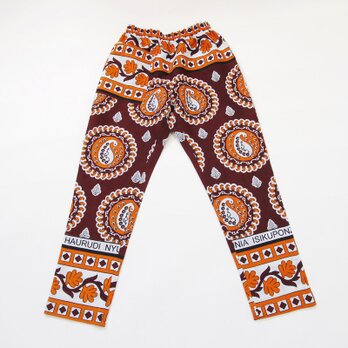 カンガのジョッパーズパンツ（ココアブラウン × キャロットオレンジ）アフリカ布パンツ カンガパンツの画像