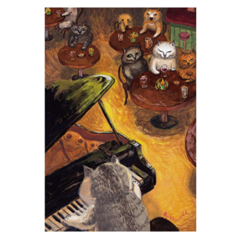 67　カマノレイコポストカード2枚セット「ピアノとワイン」の画像