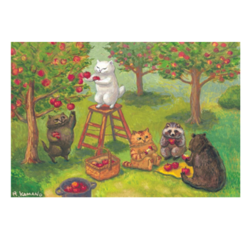 108　カマノレイコポストカード2枚セット「りんご狩り」の画像