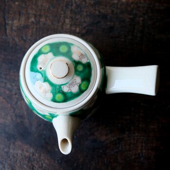 緑で可愛い◆キュートな梅。九谷焼　色絵金彩急須　丁寧な暮らしに。昭和レトロ　茶器　映えの画像