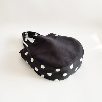 黒デニム×黒白ドット*ラウンド型バッグ 外ポケット A4